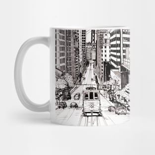 Cable Car San Francisco Cityscape USA Pen and Ink Illustration Mug